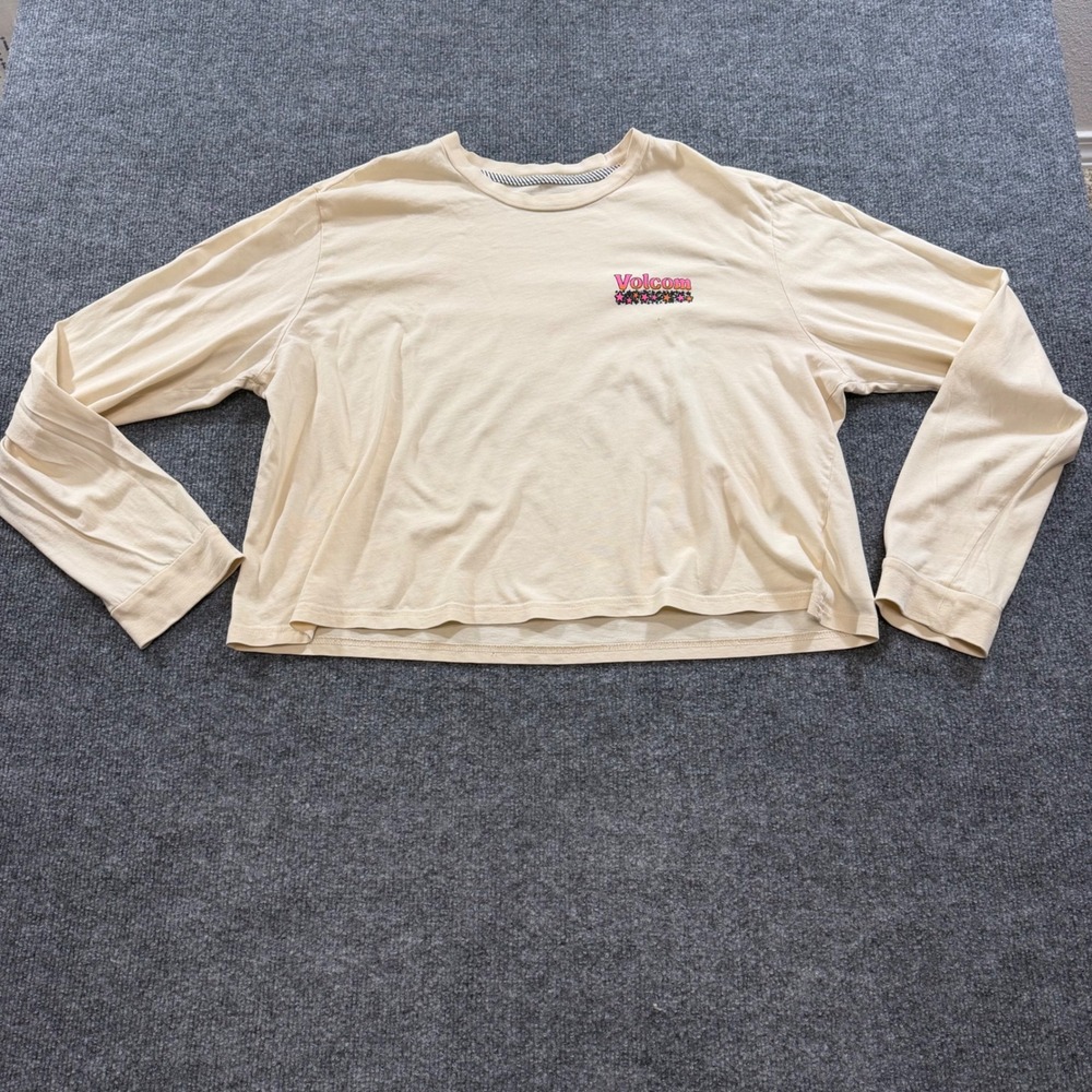 Volcom Stonefest Carnival of 91 Graphic Long Sleeve Cropped Tee Cream Womens
